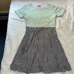 Fervour ModCloth Fit Flare Dress Retro 70s Striped Pinup Unique Colorful Large